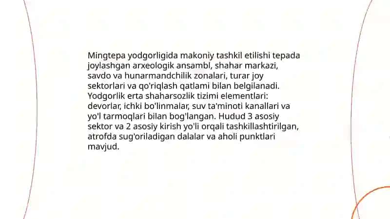Mingtepa yodgorligida shaharsozlik tizimini organish 4
