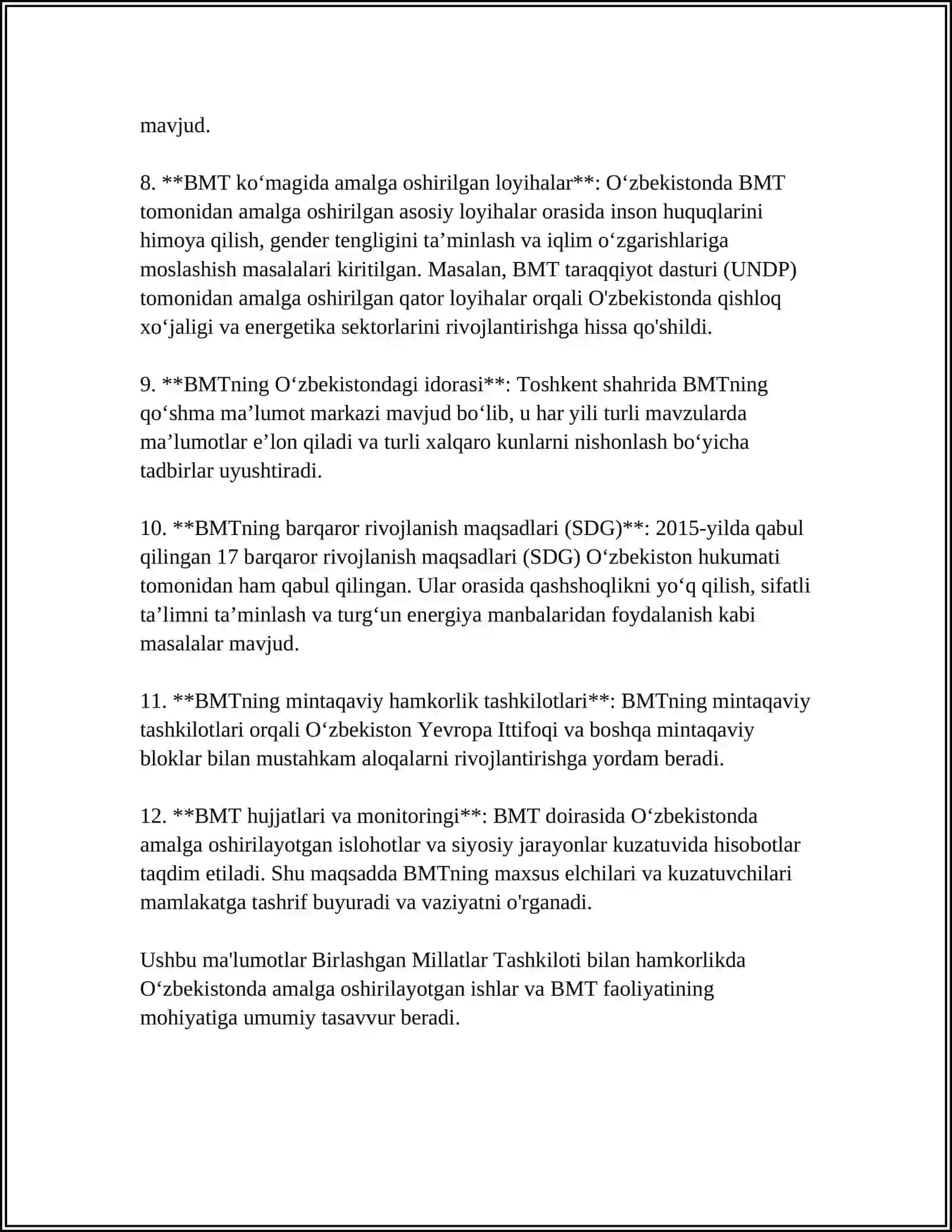 OʻZBEKISTONNING XALQARO TASHKILOTLAR BILAN HAMKORLIGI 4