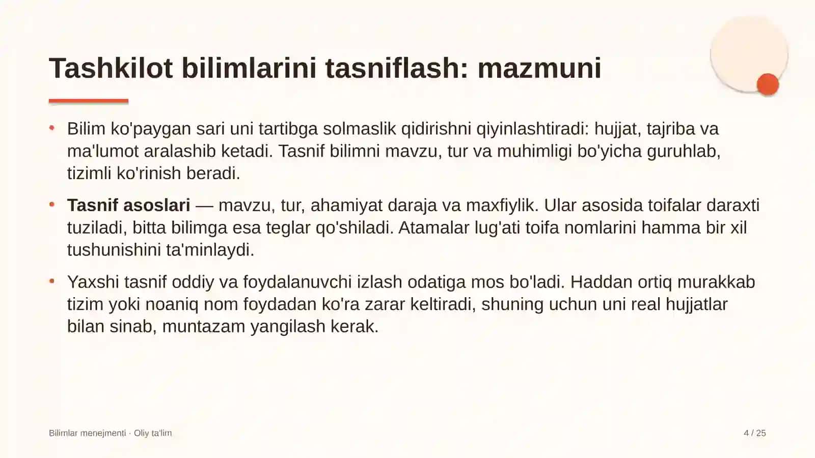 Madaniy meros obyektlarida tashkilot bilimlarini tasniflash 4