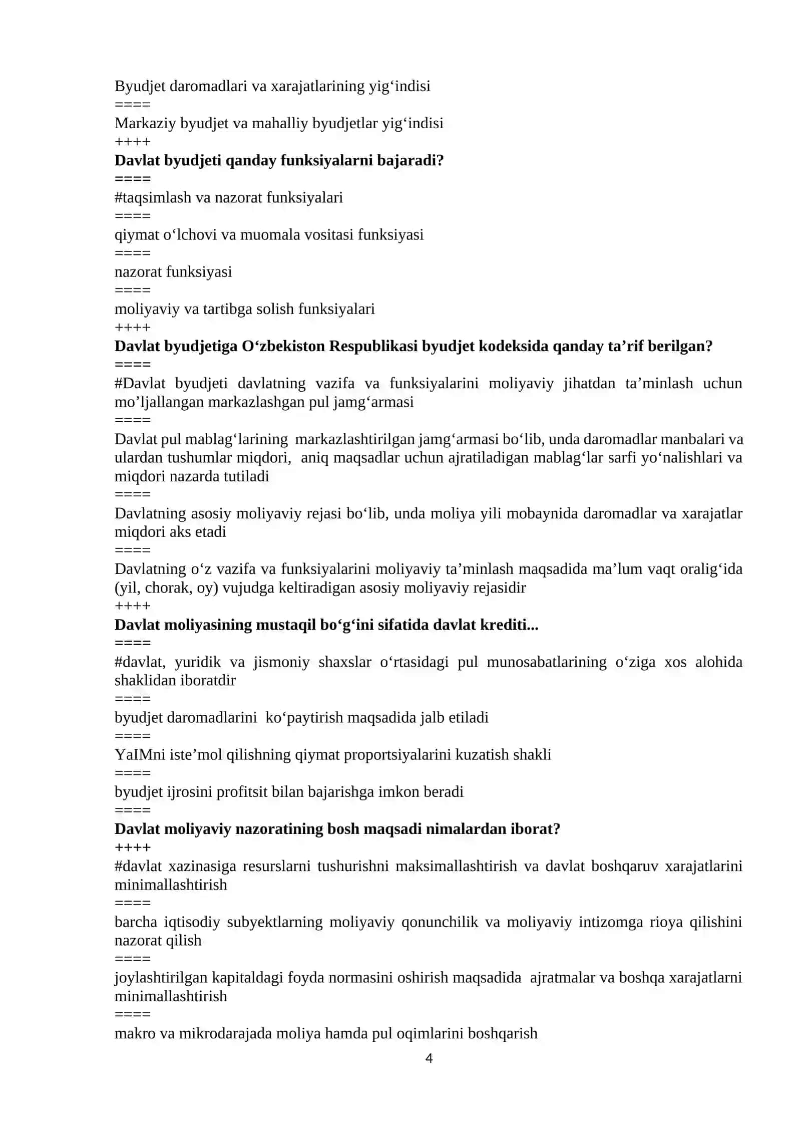 Moliya va moliyaviy texnologiyalar - Test Savollari 4