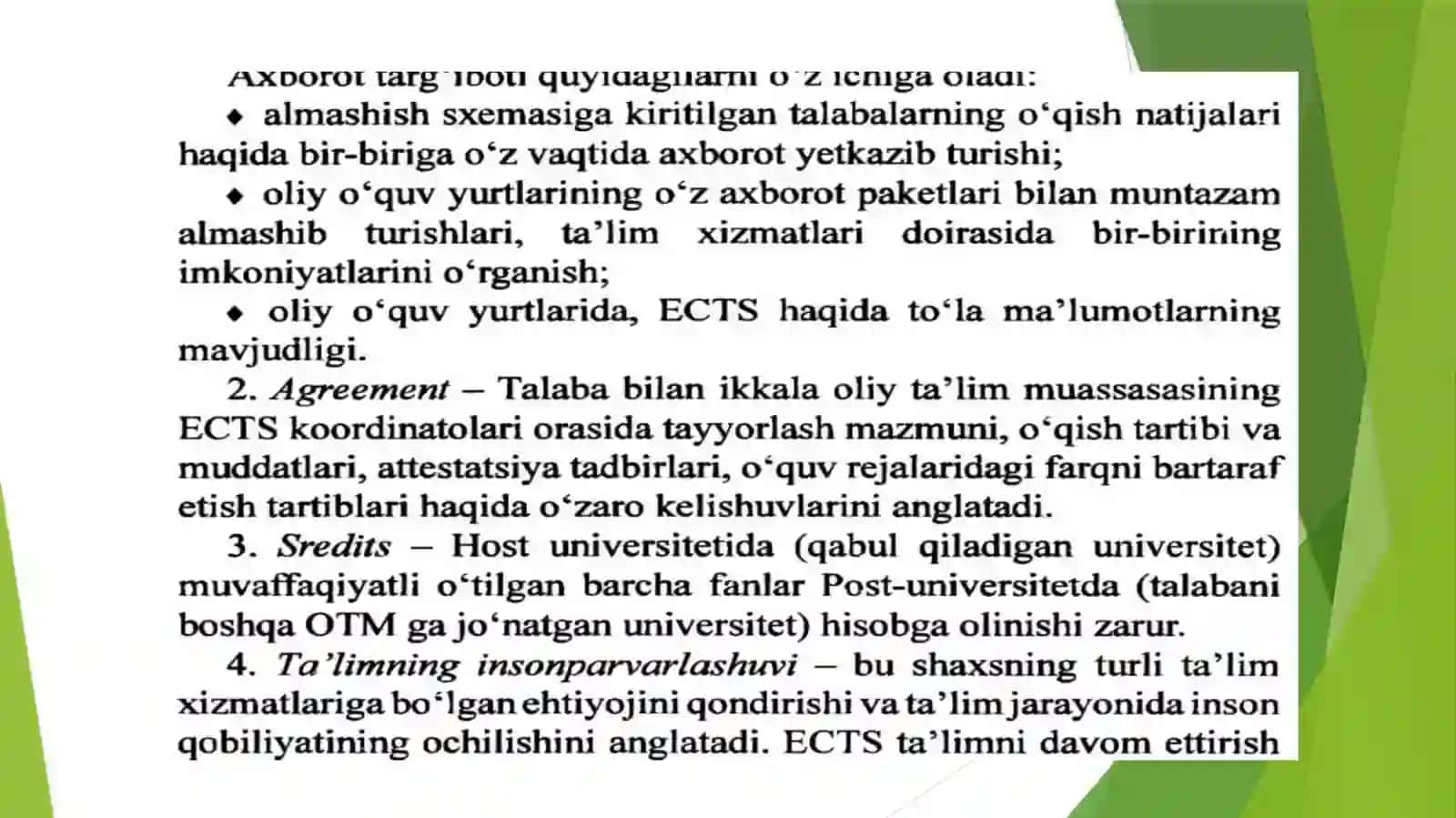 ECTS (yevropa kredit transfer tizmi- kredit texnalogiyasi asoslari 4