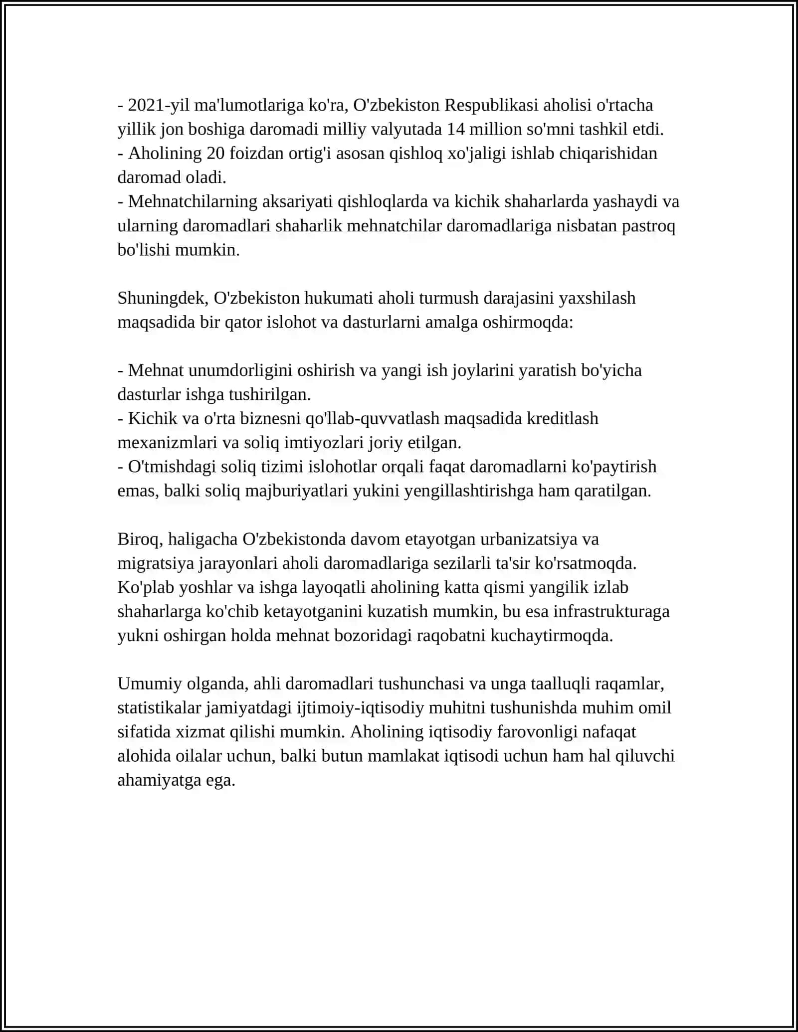 AHOLI DAROMADLARI, UNING TURLARI VA SHAKLLANISH MANBALARI 4