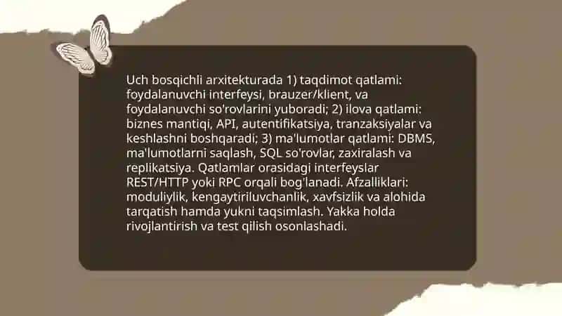 Malumot bazasining arxitekturasi va uch bosqichli arxitektura 4