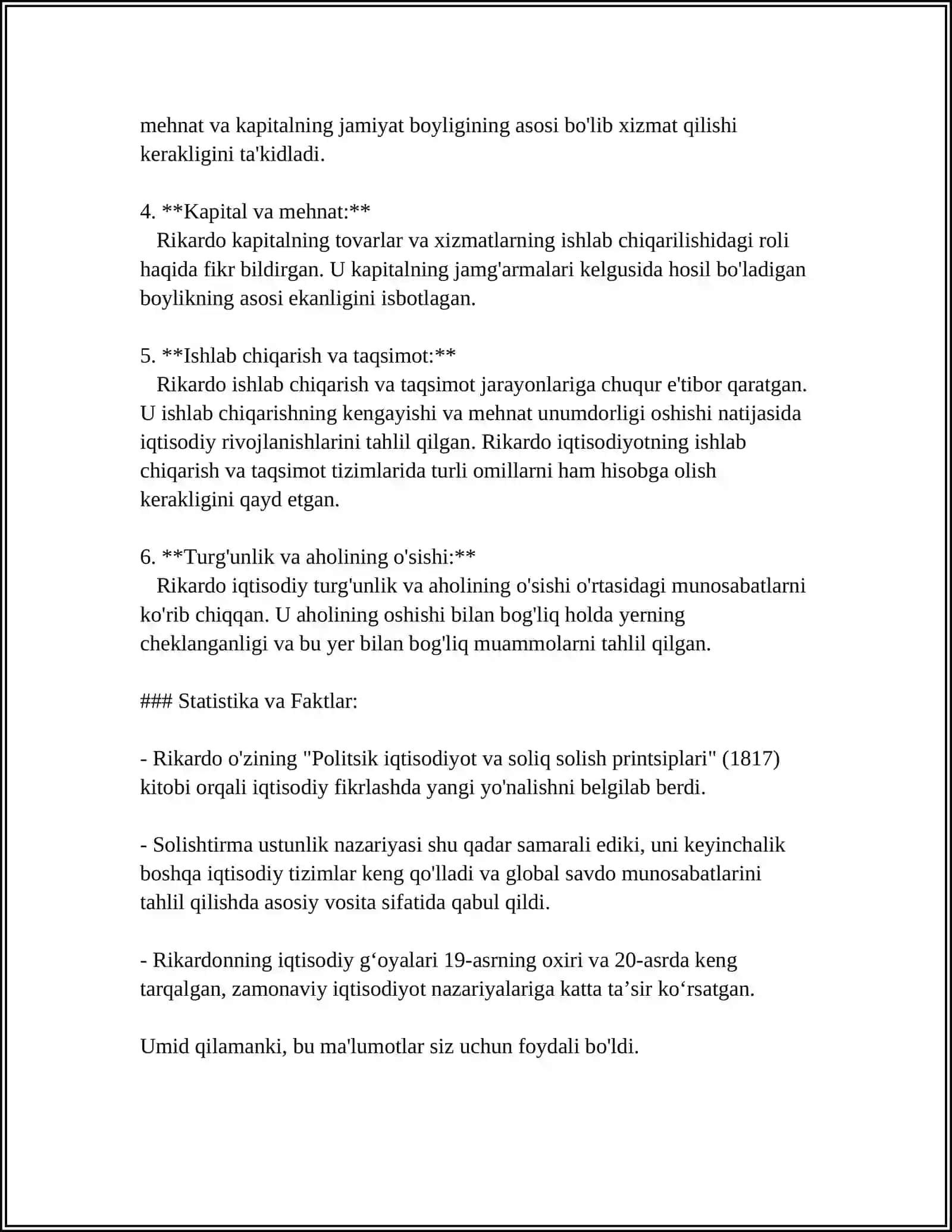 DAVID RIKARDONING IQTISODIY QARASHLARI 4