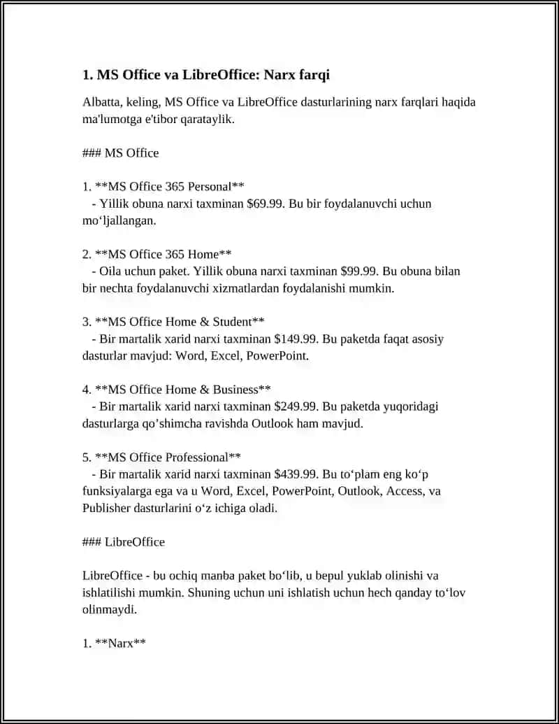 MS OFFICE MS WORD LIBRE OFFICE WRITER, OPEN OFFICE WRITER REDOKTORLARINING BIR BIRIDAN FARQI 4