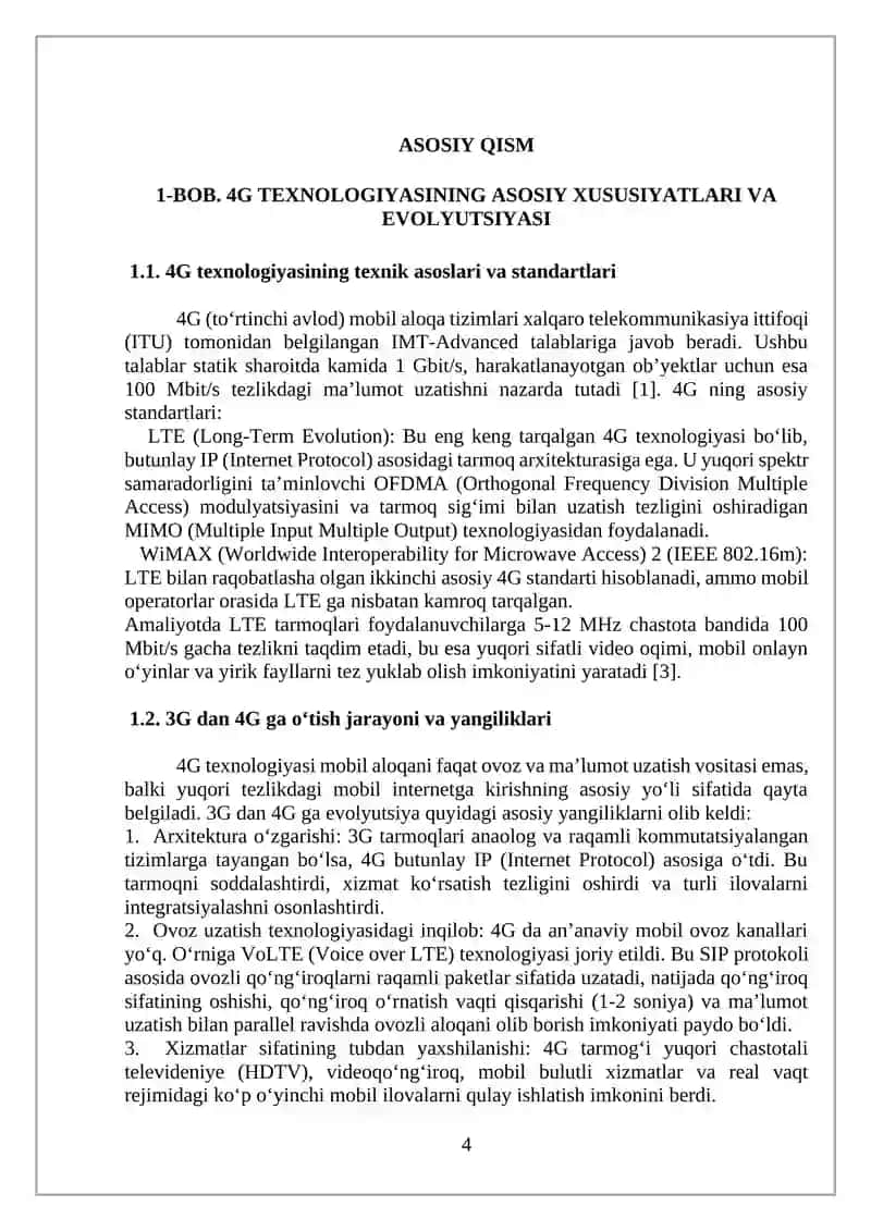 4G sotali aloqa tizimlari konsepsiyasi 4
