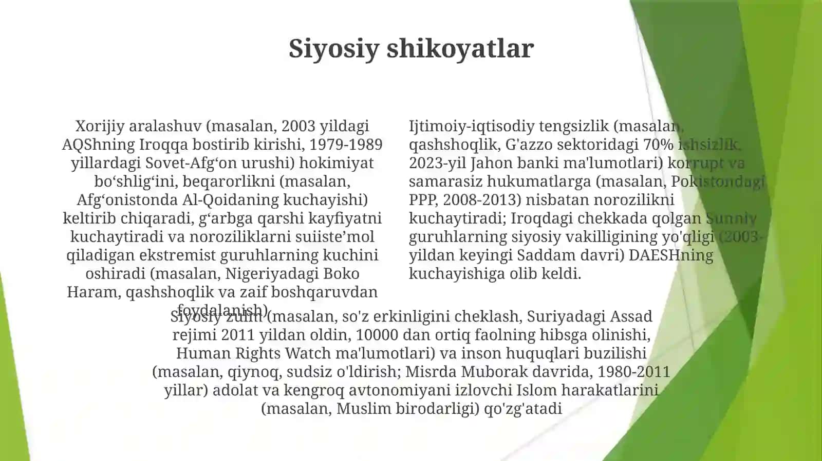 Islom harakatlarining paydo bo'lish sabablari 4