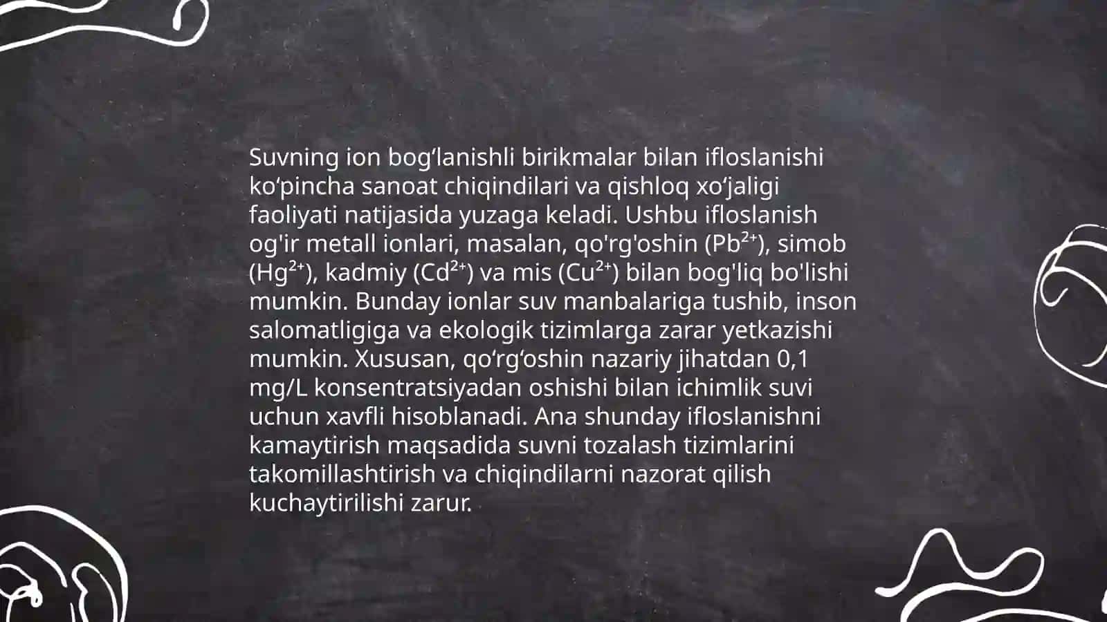 Tuproq suvning ifloslanishiga ion bog‘lanishli birikmalatni aniqlash 4