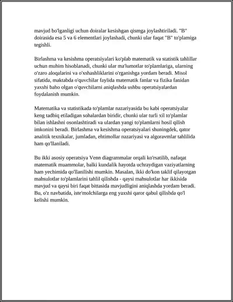 VENN DIAGRAMMALARI ASOSIDA MASHQLAR 4