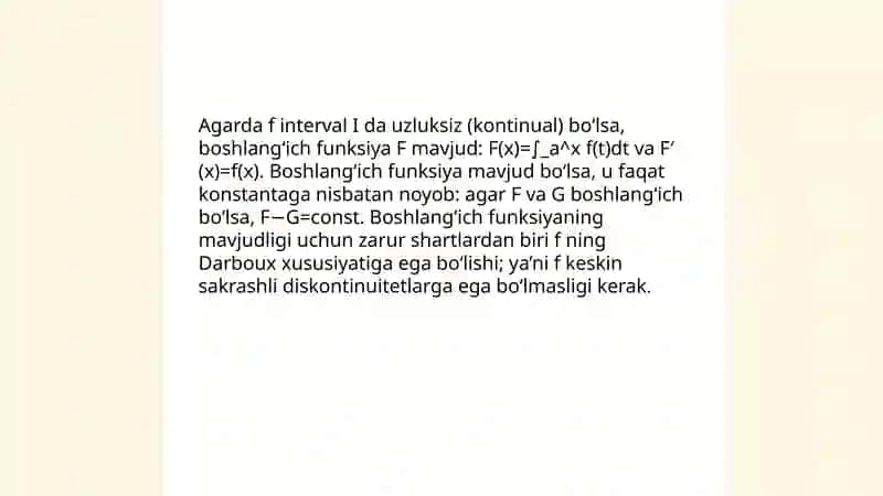 Boshlanĝich funksiya va aniqmas integral tushunchalari 4