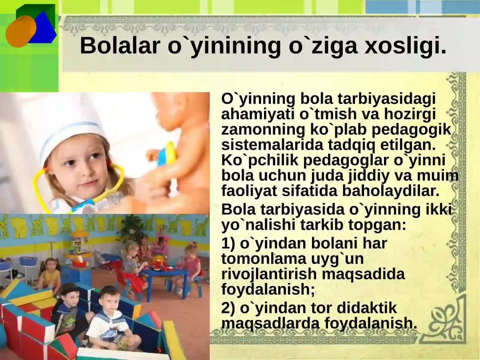 O`yin-faoliyatining namoyon bo`lishi 4