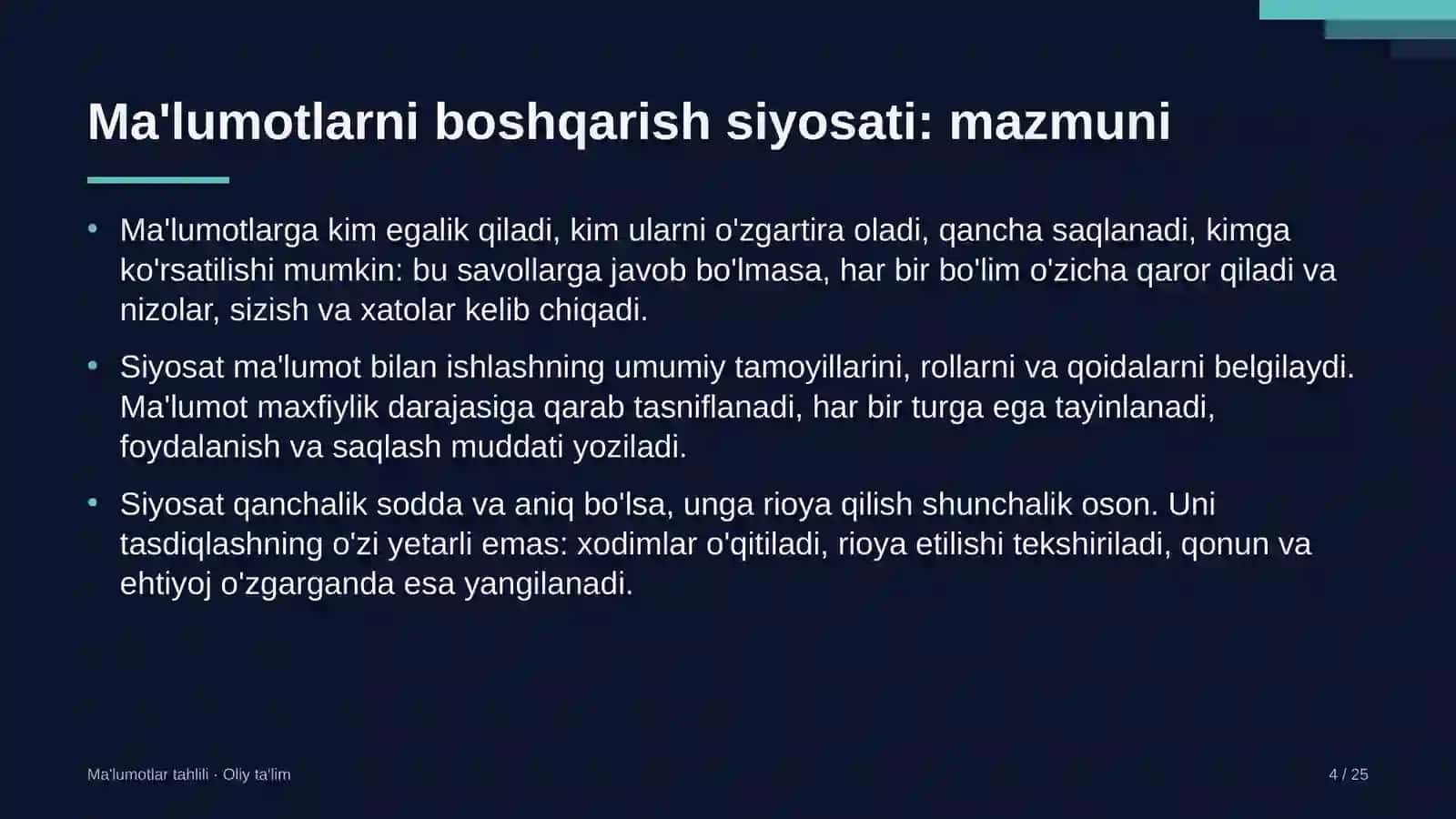 siyosiy partiyalarda ma'lumotlarni boshqarish siyosatini ishlab chiqish 9202 4
