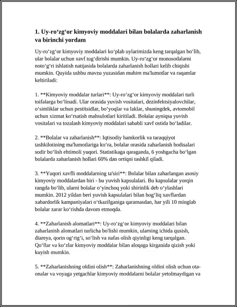 BOLALAR ZAHARLANISH TURLARI VA BIRINCHI YORDAM KŌRSATISH USULLARI 4