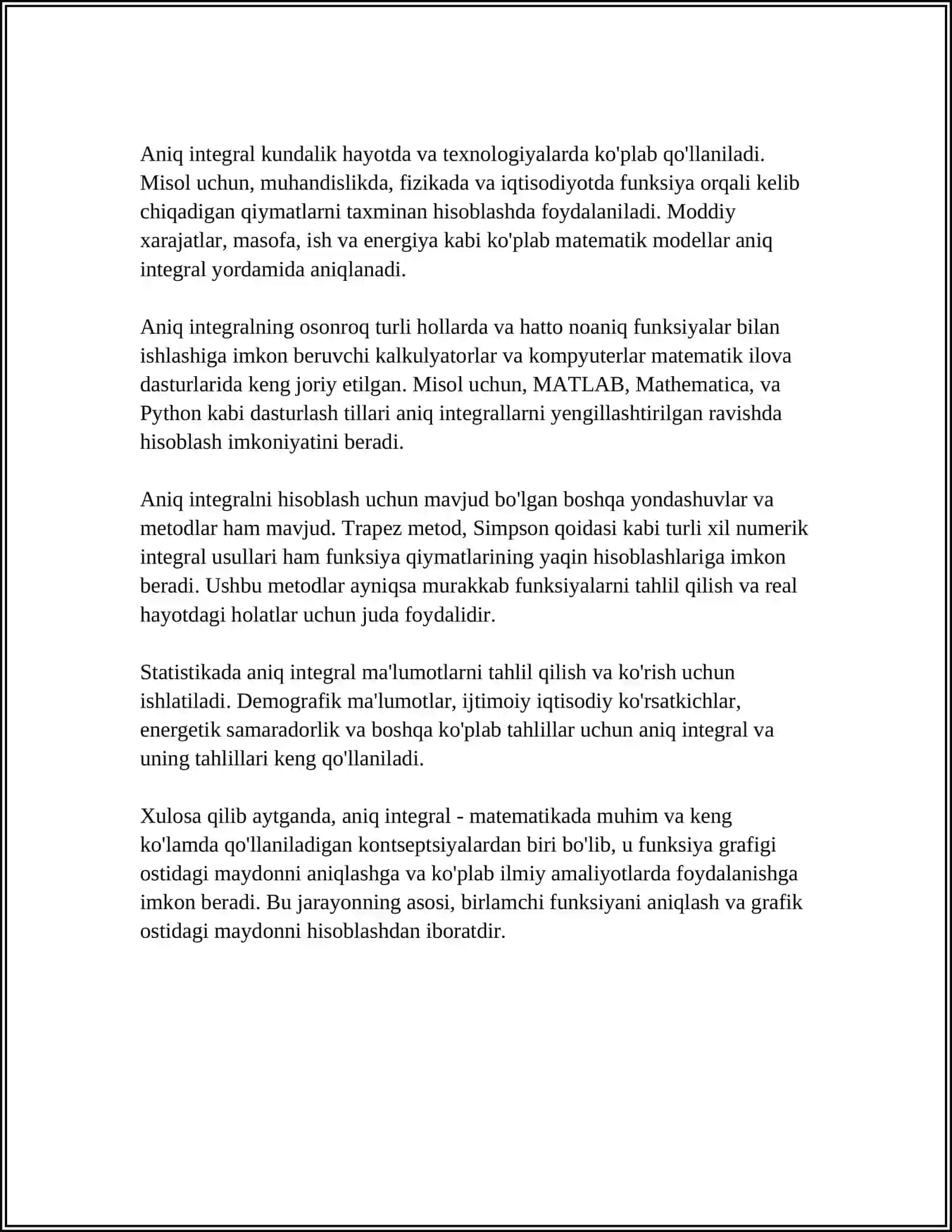 ANIQ INTEGRALNI TAQRIBIY HISOBLASH FORMULALARI.MAVZUGA DOIR MASHQLAR 4