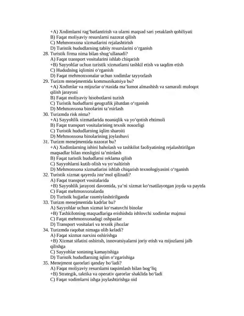 Turizm menejmenti haqida testlar 4