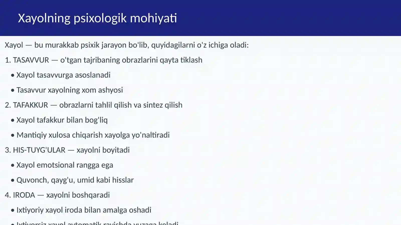 Xayol jarayonlari. Xayol turlari 4