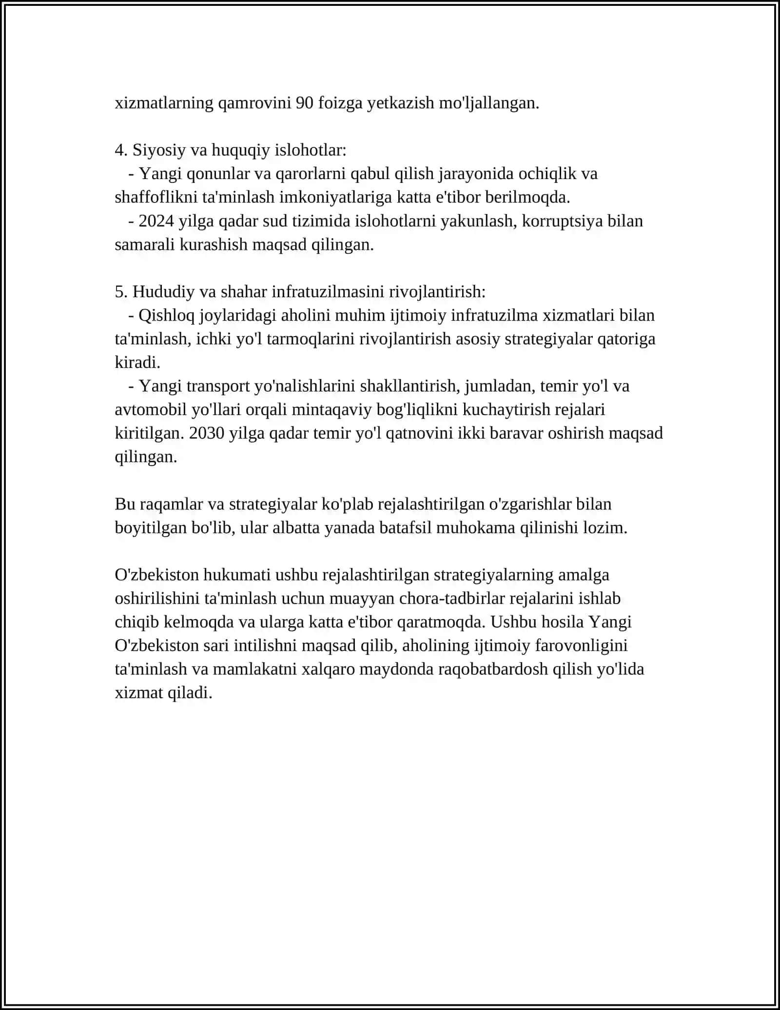 Yangi O'zbekistonda Prezident Sh.M. Mirziyoyev Rahbarligi va Tashabbusi Ostida Amalga Oshirilayotgan Ishlohatlar 4