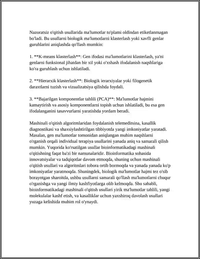 BIOINFORMATIKA VA BIOMEXANIKA FANIDAN MUSTAQIL ISH 4