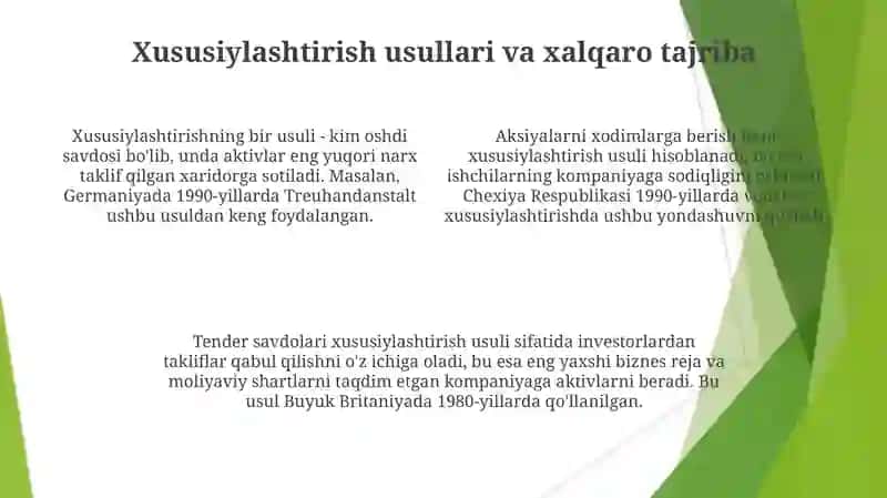 Davlat tasarrufidan chiqarish va xususiylashtirish 4