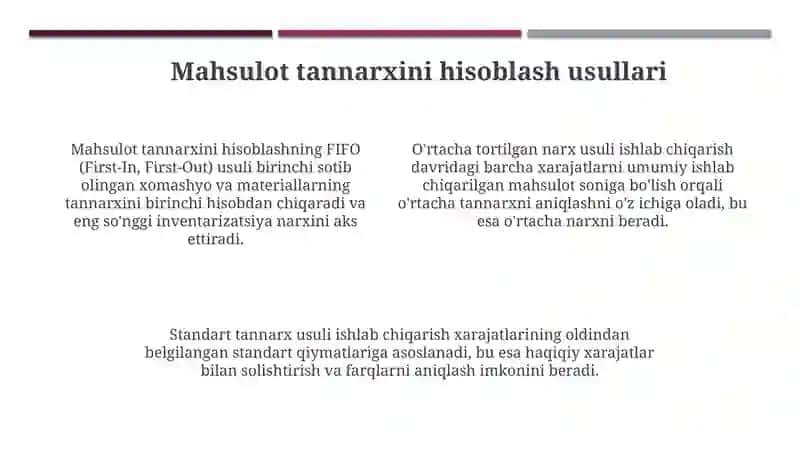 Ishlab chiqarish xarajatlari va mahsulot tannarxi 4
