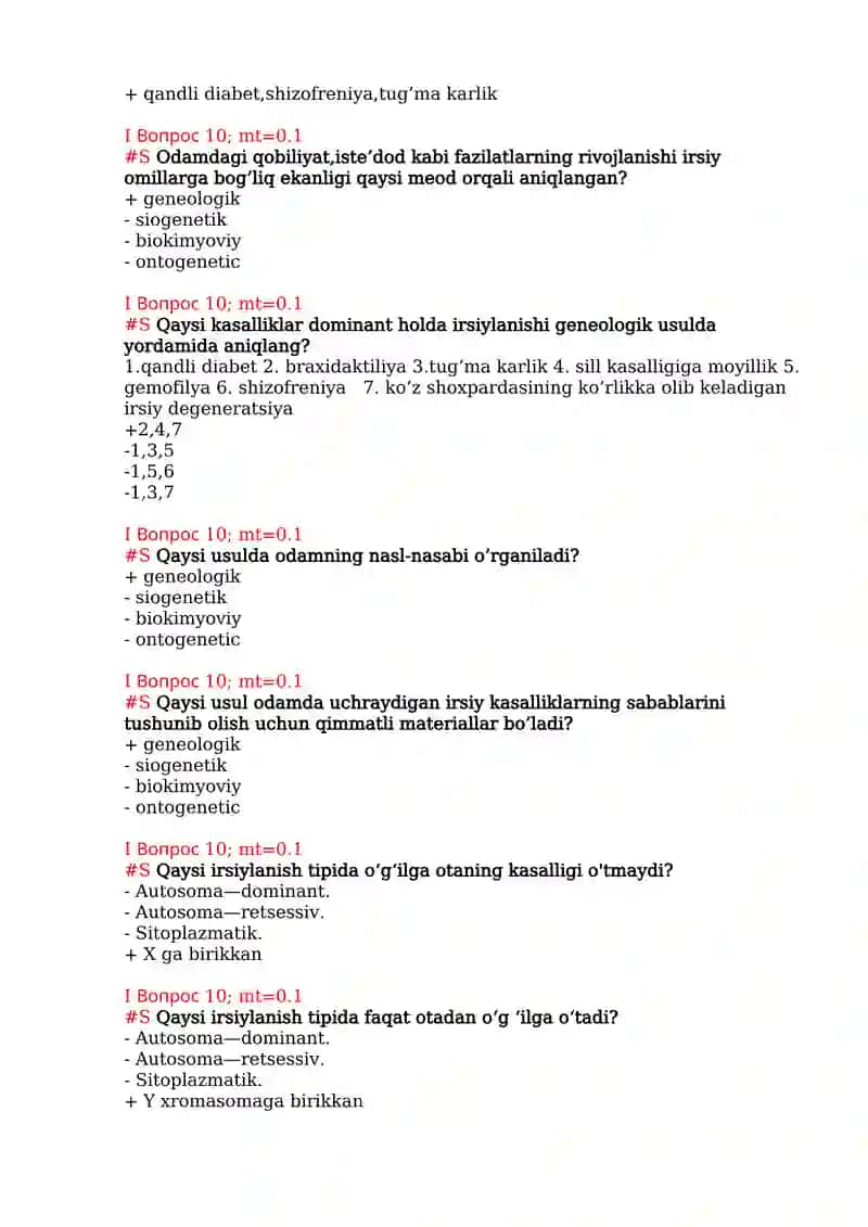 Odam genetikasi metodlari mavzusida test 4