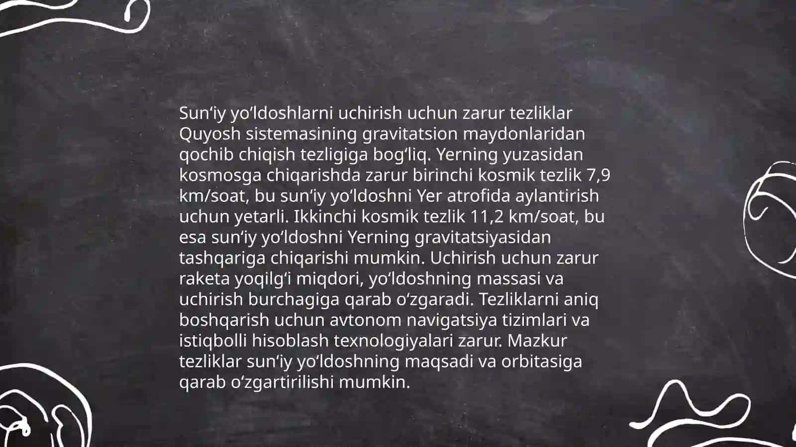 Kosmik tezliklar. Sunʻiy yoʻldoshlar 4
