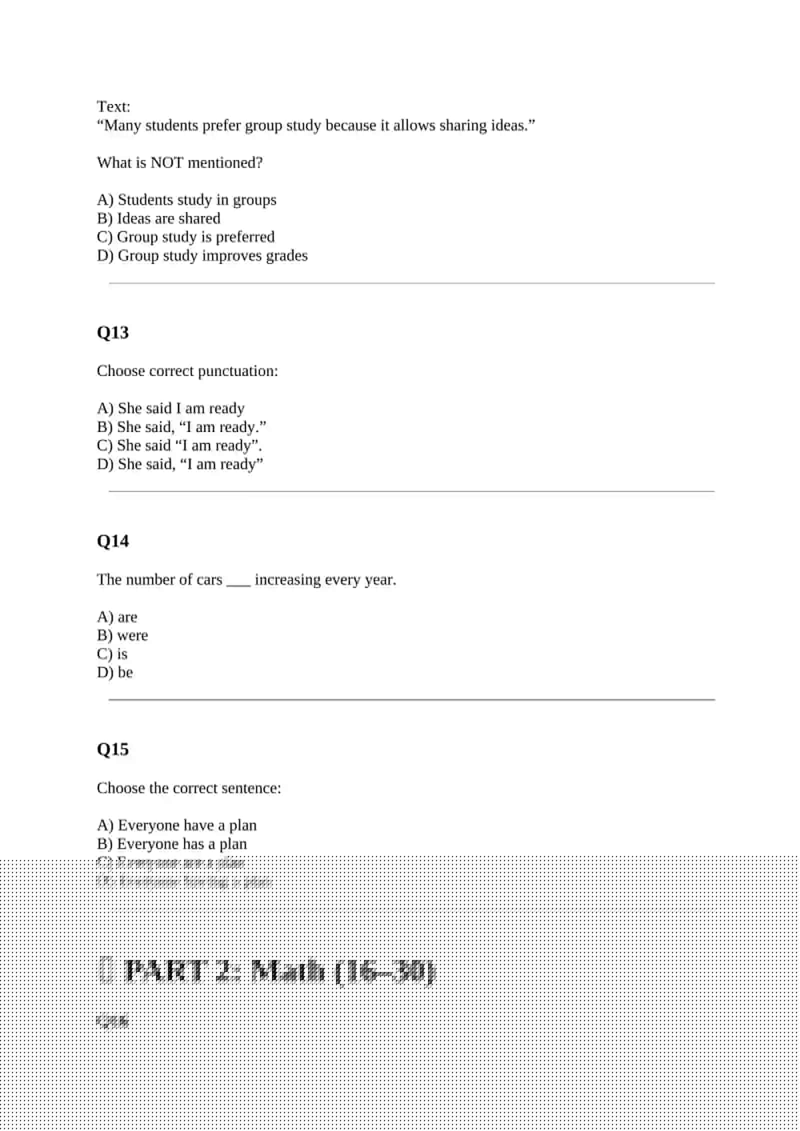 SAT STYLE TEST WITH ANSWERS 4