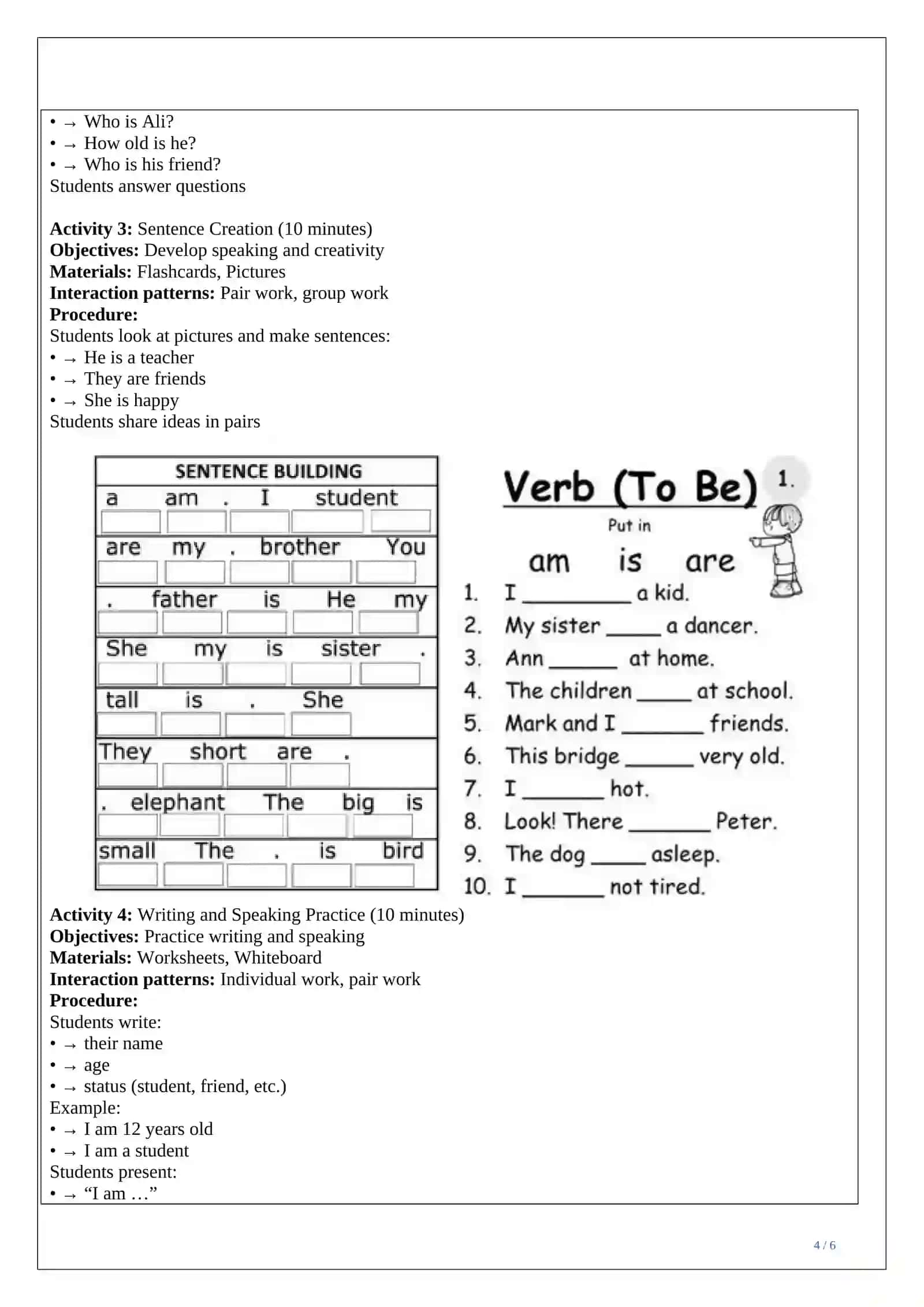 Lesson plan ESP The Verb “To Be” 4