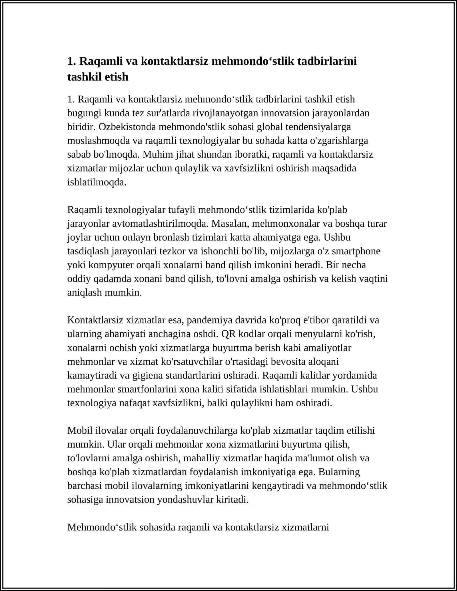 MEHMONDOʻSTLIK SOHASIDA INNOVATSION TADBIRLARNI TASHKIL ETISH 4