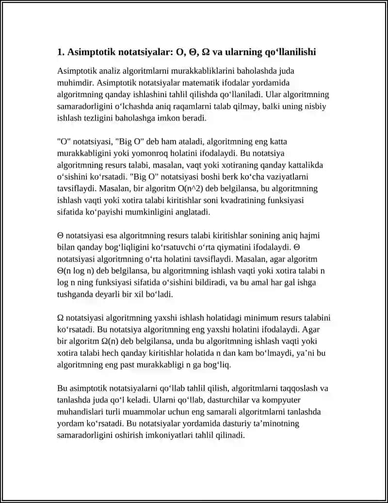 ALGORITMLARNI MURAKKABLIGI, SAMARADORLIGI VA AMALIY QO‘LLANILISHI 4