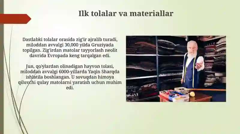 To'qimachilik sanoatining paydo bo'lishi tarixi 4
