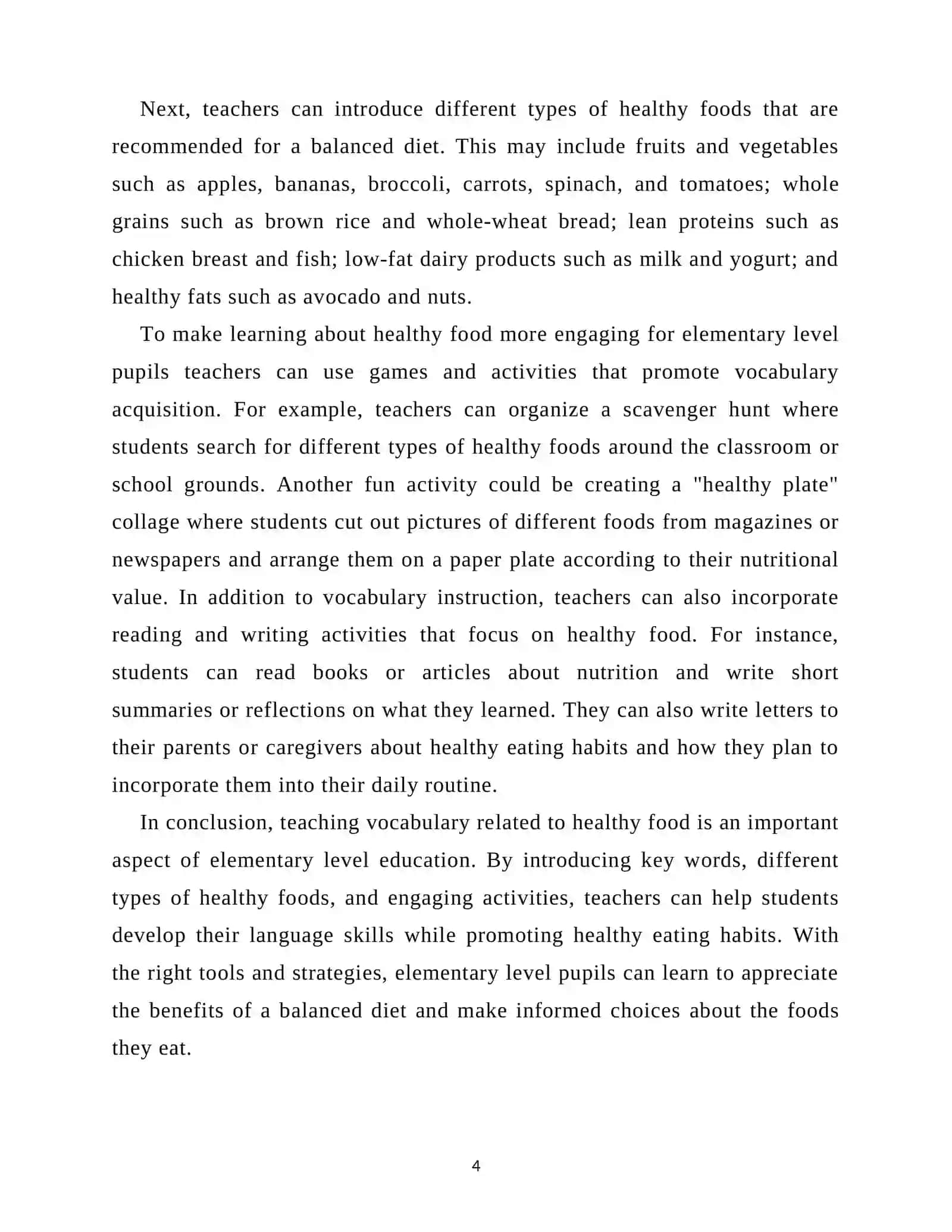 Teaching vocabulary on the topic Healthy food for the elementary level pupils 4