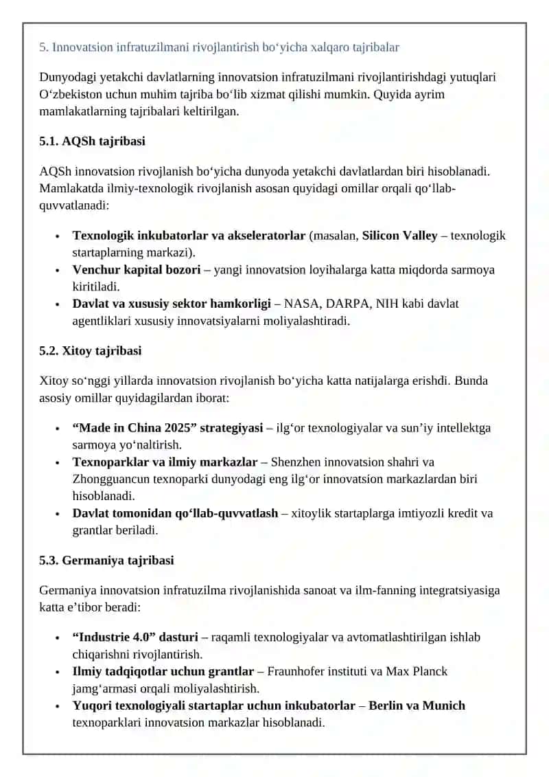 Innovatsion faoliyatni bugungi infiratuzilmasi 4