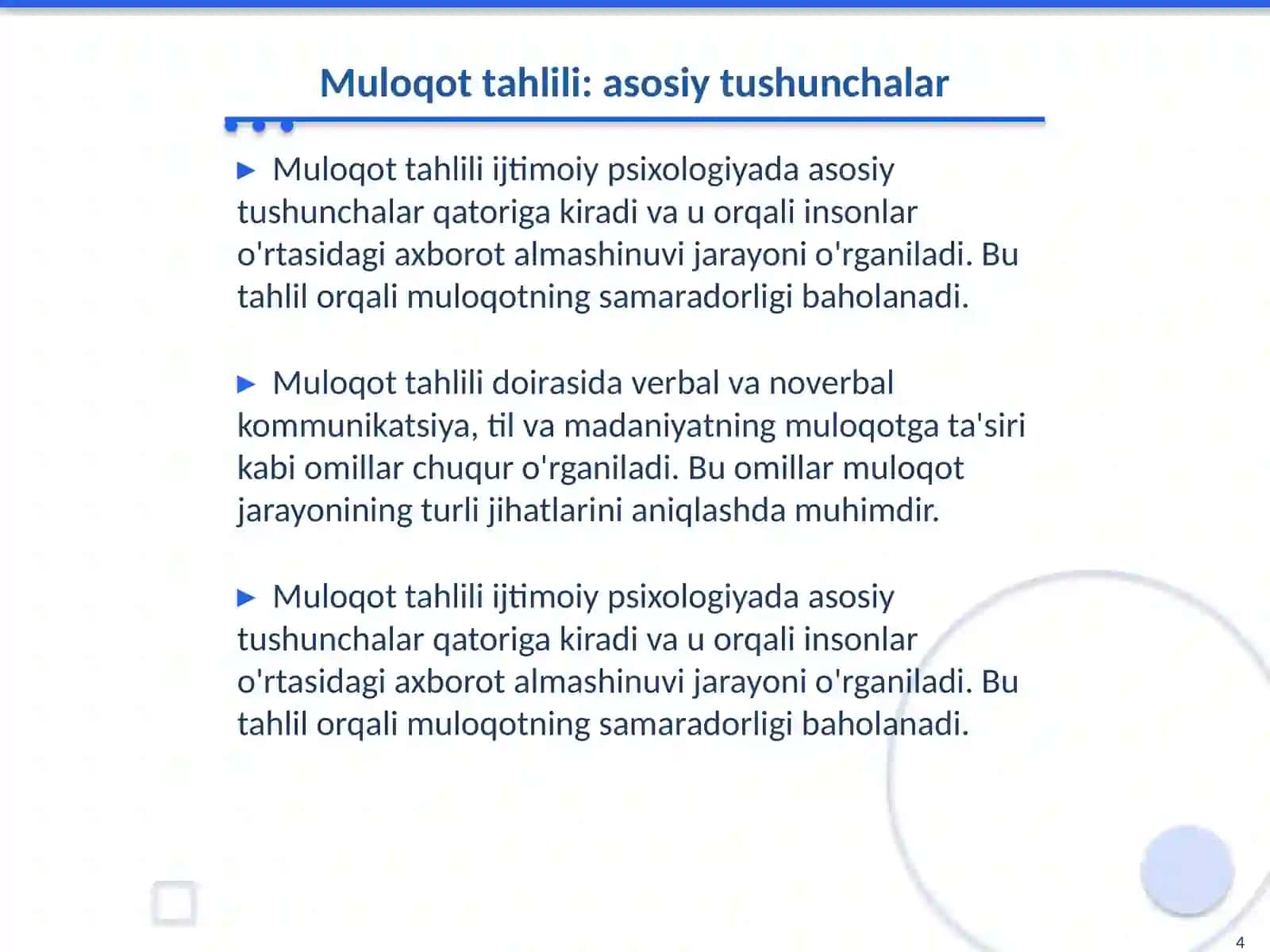 Muloqot va shaxslararo munosabatlar 4