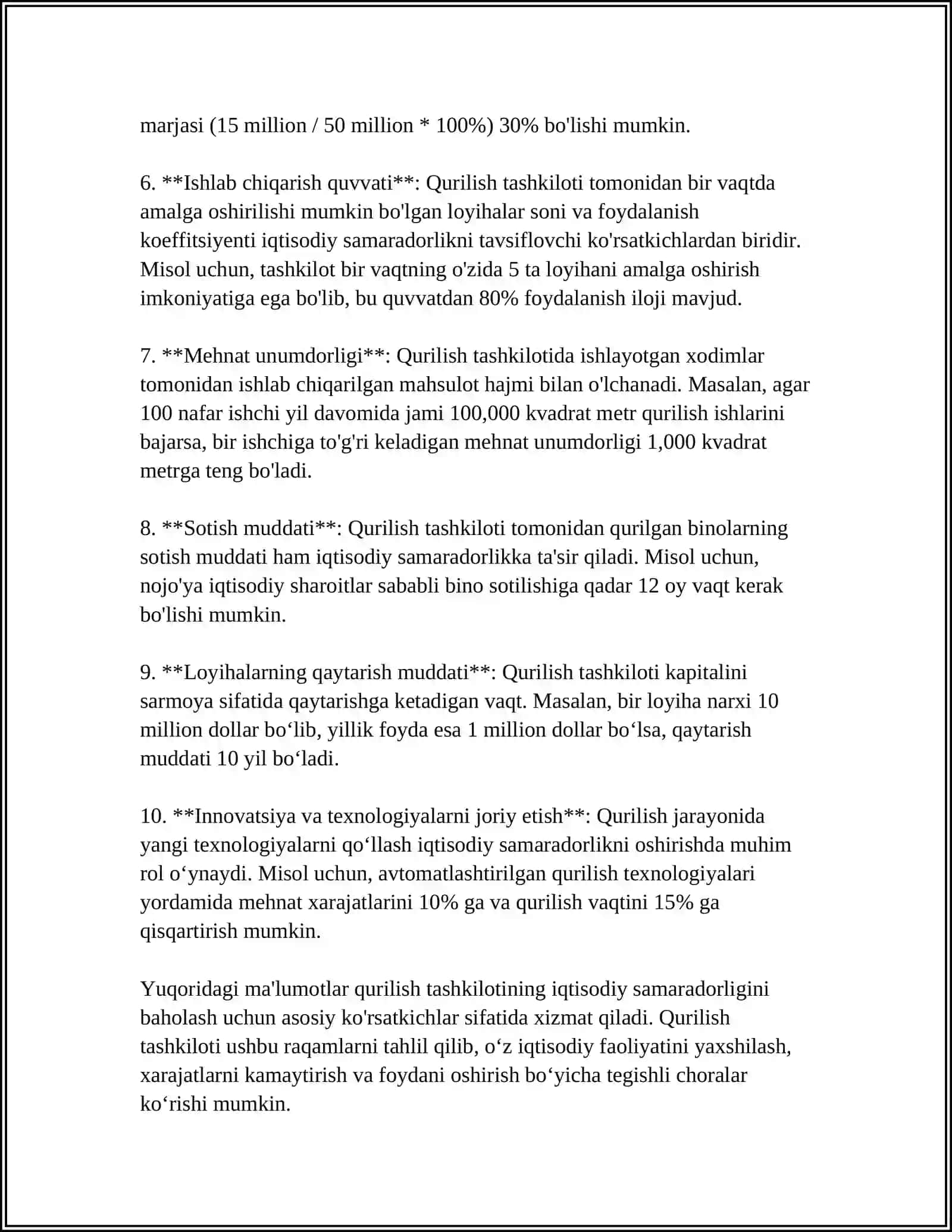 Qurilish tashkilotining iqtisodiy samaradorligi 4