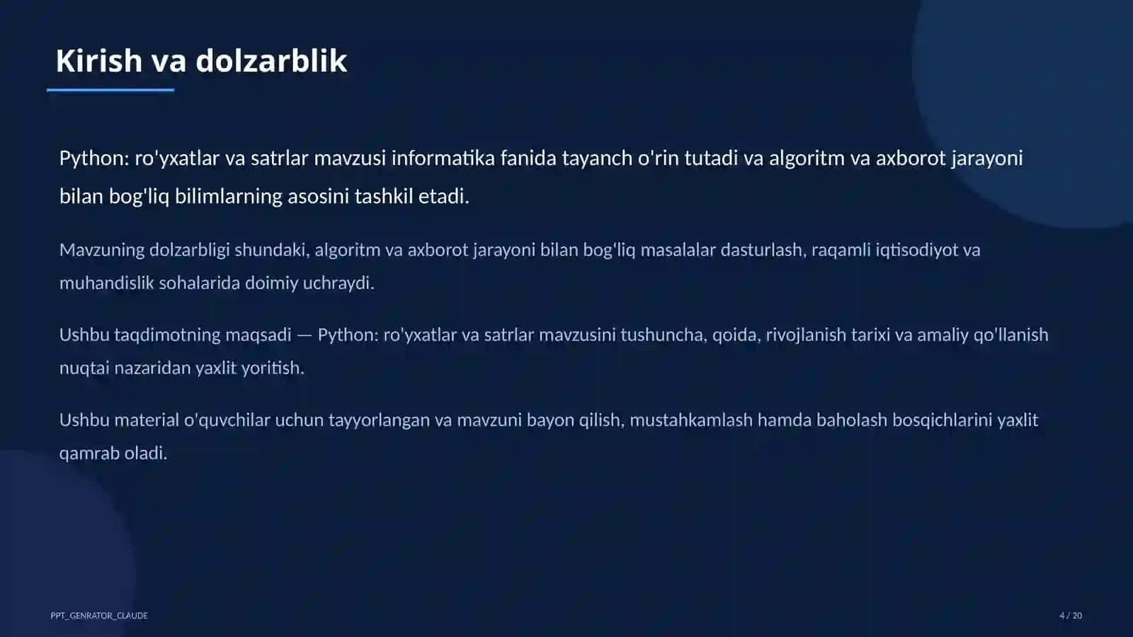 Python: ro'yxatlar va satrlar (9-sinf) 4