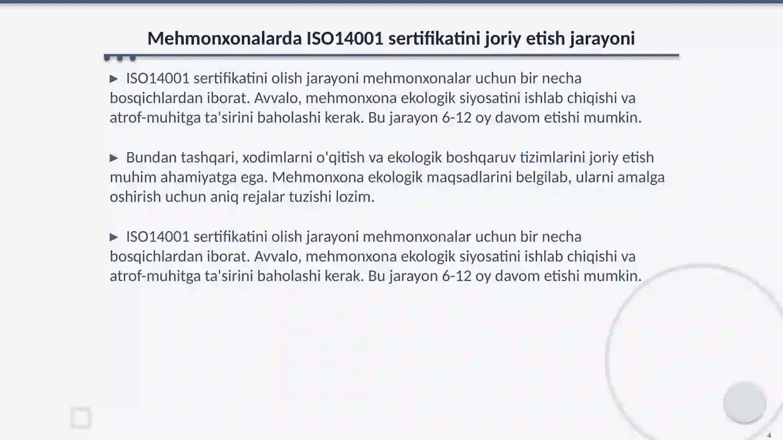 Mehmonxona faoliyatida ISO14001 sertifikati 4
