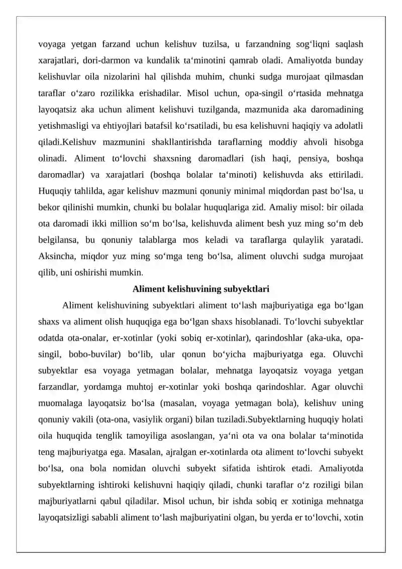 Aliment to‘lash to‘g‘risidagi kelishuv 4