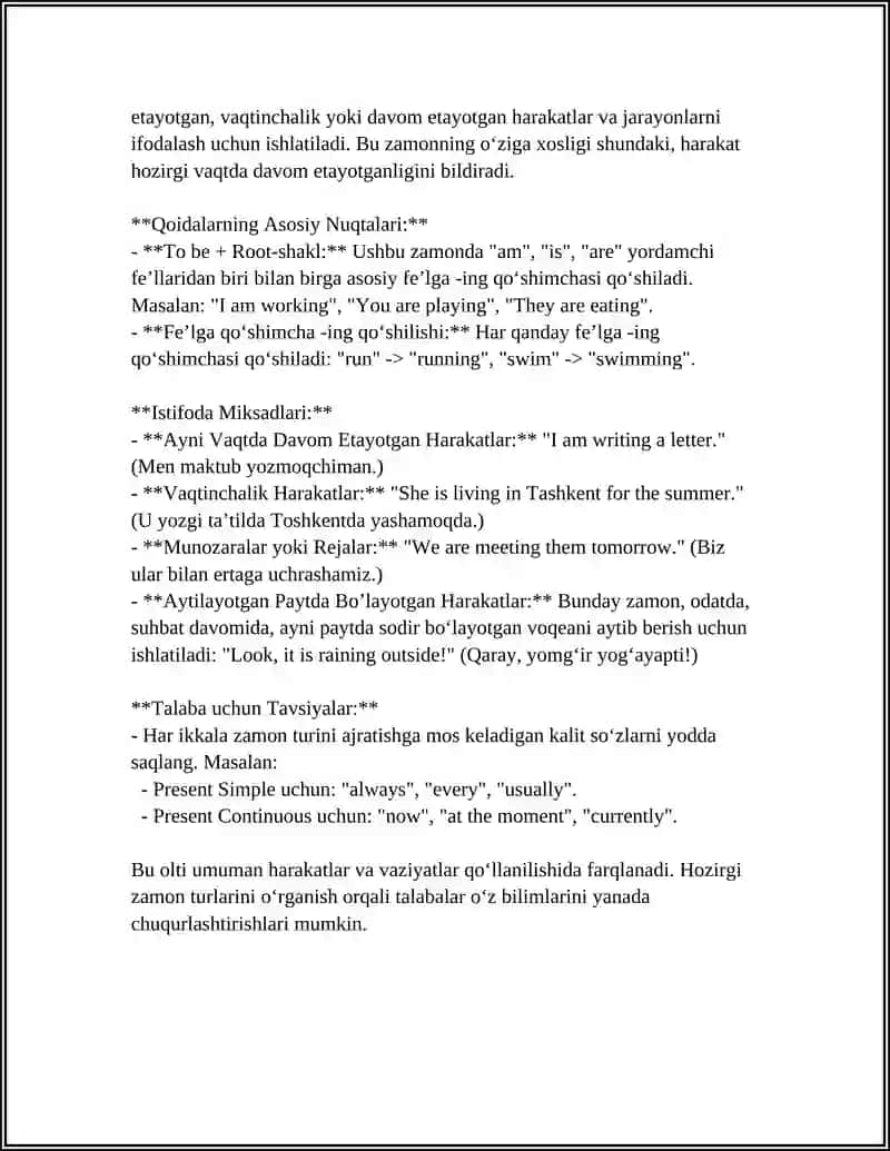 PRESENT SIMPLE BILAN CONTINIUSNI FARQI 4