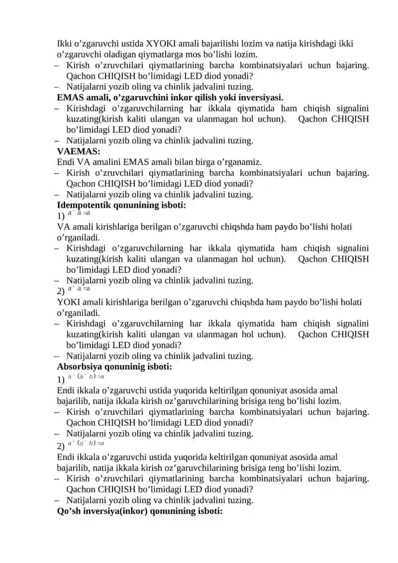 Raqamli elektronika. Sanoq sistemasi. Mantiqiy amallar. 4
