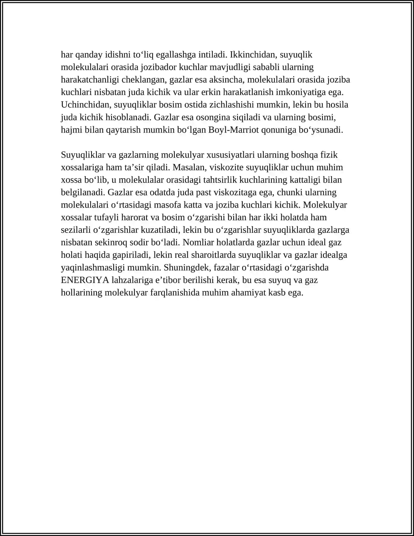 SUYUQLIK VA GAZLARNING UMUMIY XOSSALARI 4