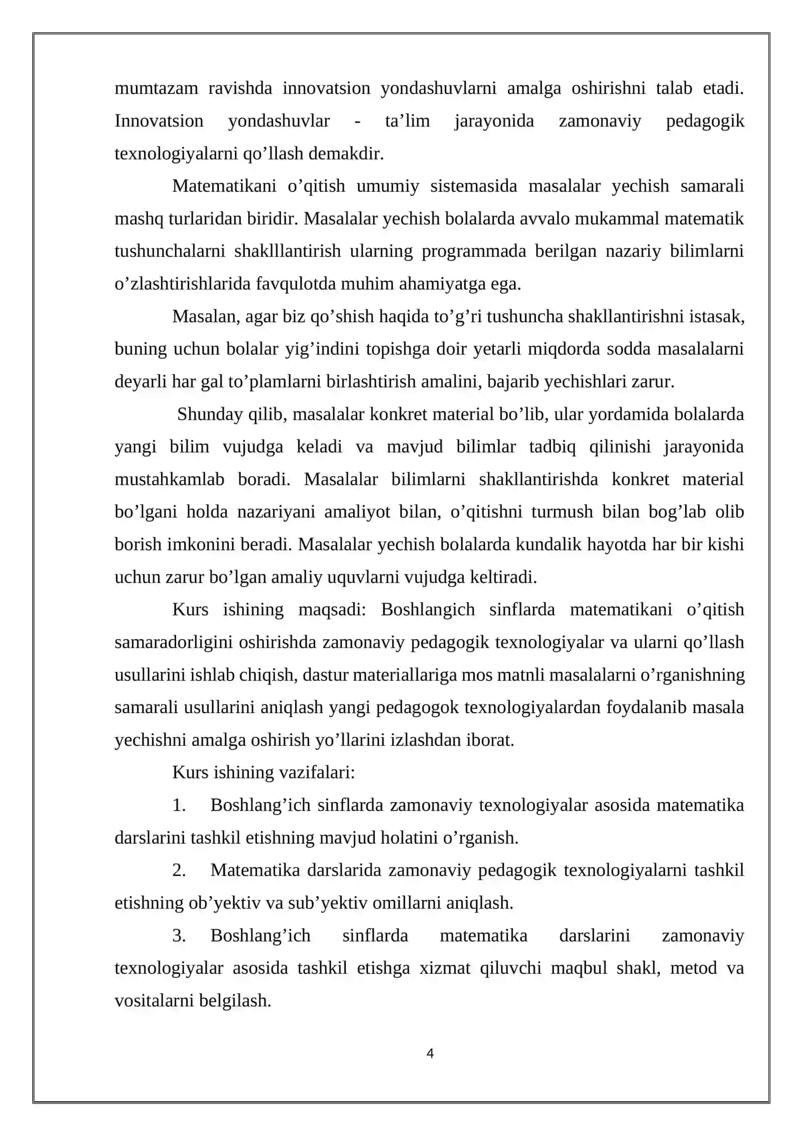 “MASALA VA UNING TURLARI” MAVZUSIDAGI KURS ISHI 4