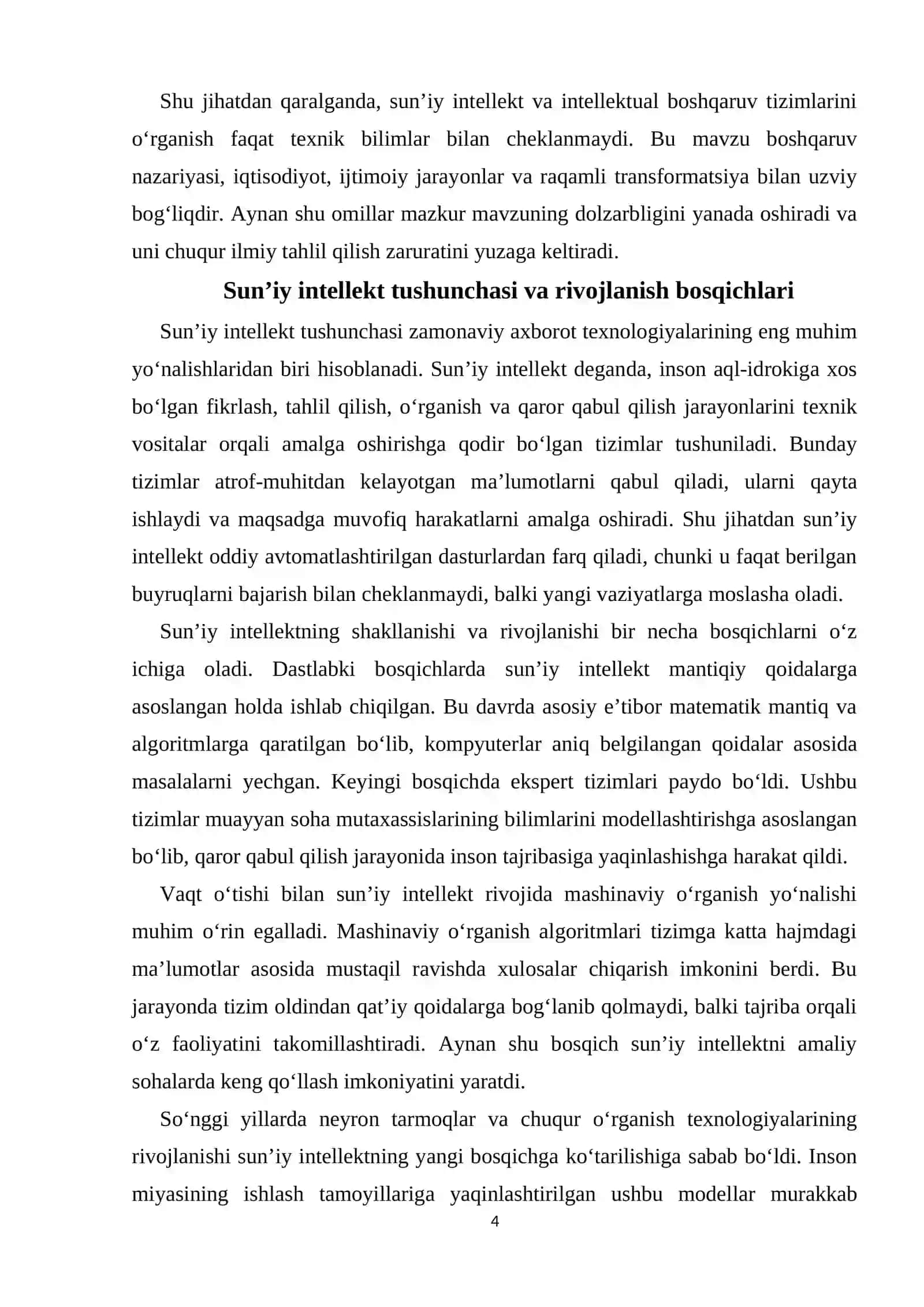 SUNʼIY INTELLEKT VA INTELLEKTUAL BOSHARUV TIZIMLARI 4