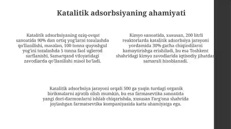 Adsorbsiya oziq-ovqat va kimyo sanoatidagi o'rin 4
