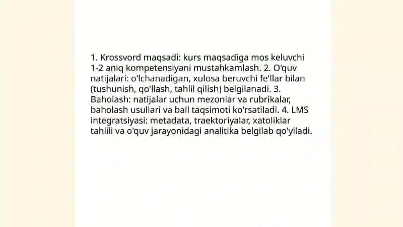 LMS bòyicha krossvord tayyorlash 4