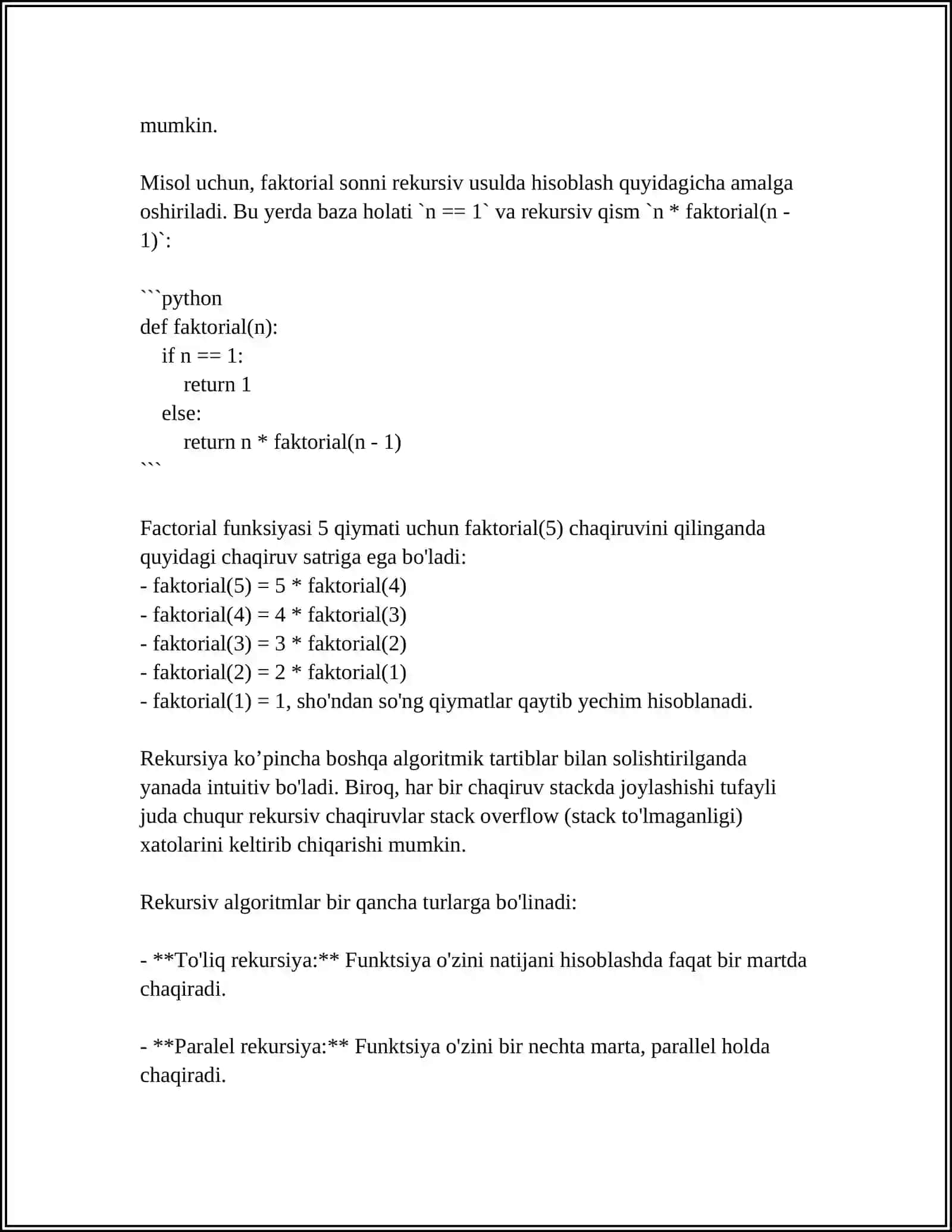 REKURSIV JARAYONLARNI TASHKIL ETISH 4
