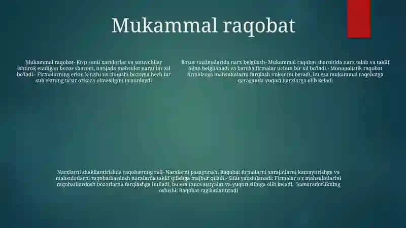 Narx Turlari Va Ularning Mazmuni, Raqobatning Turli Ko'Rinishlari Sharoitida Narxning Shakillanish Xususiyatlari 4