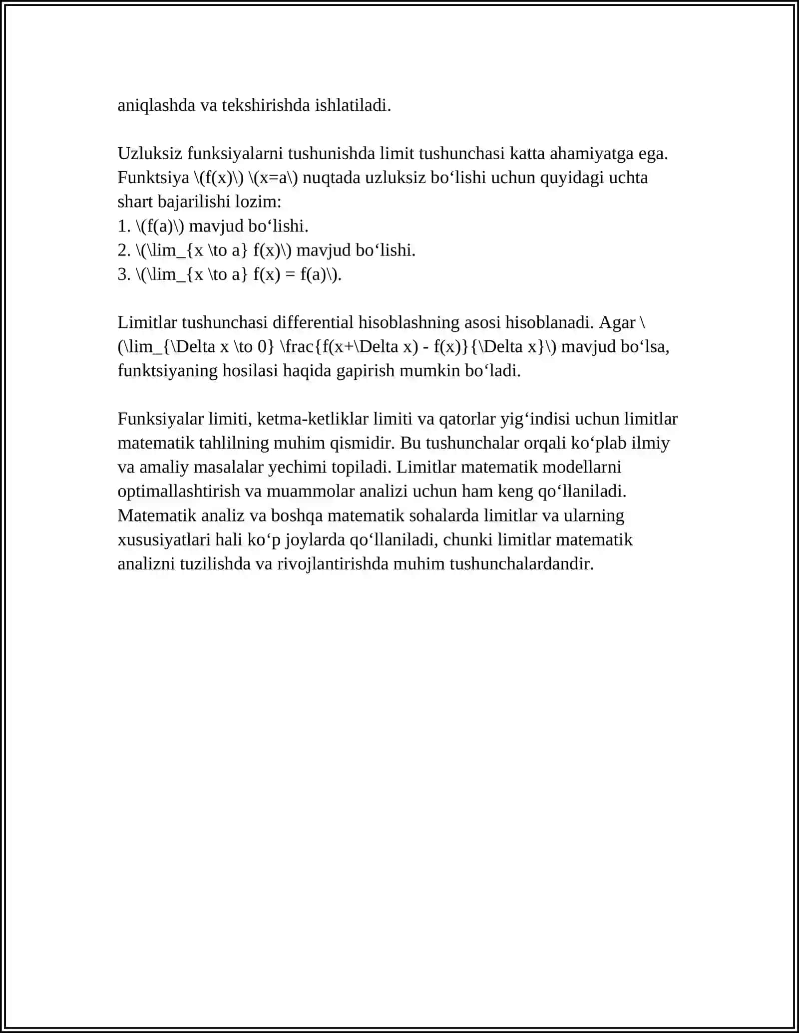 LIMITLAR TUSHUNCHASI 4