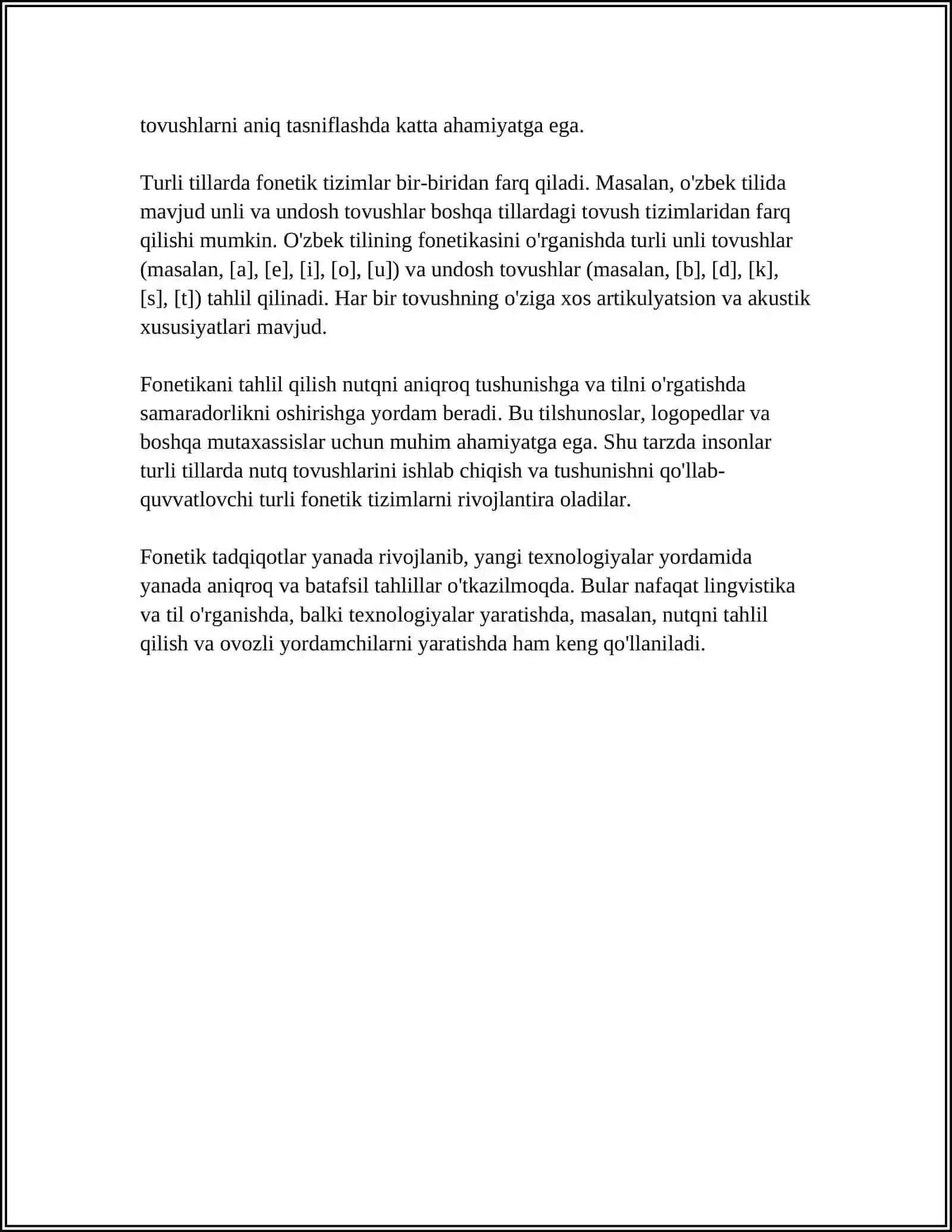 MUSTAQIL ISH Mavzu: FONETIKA MASALALARI 4