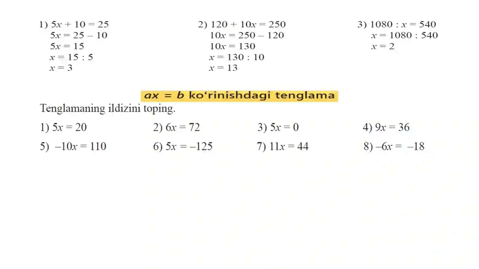Chiziqli va kvadrat tenglamalar 4